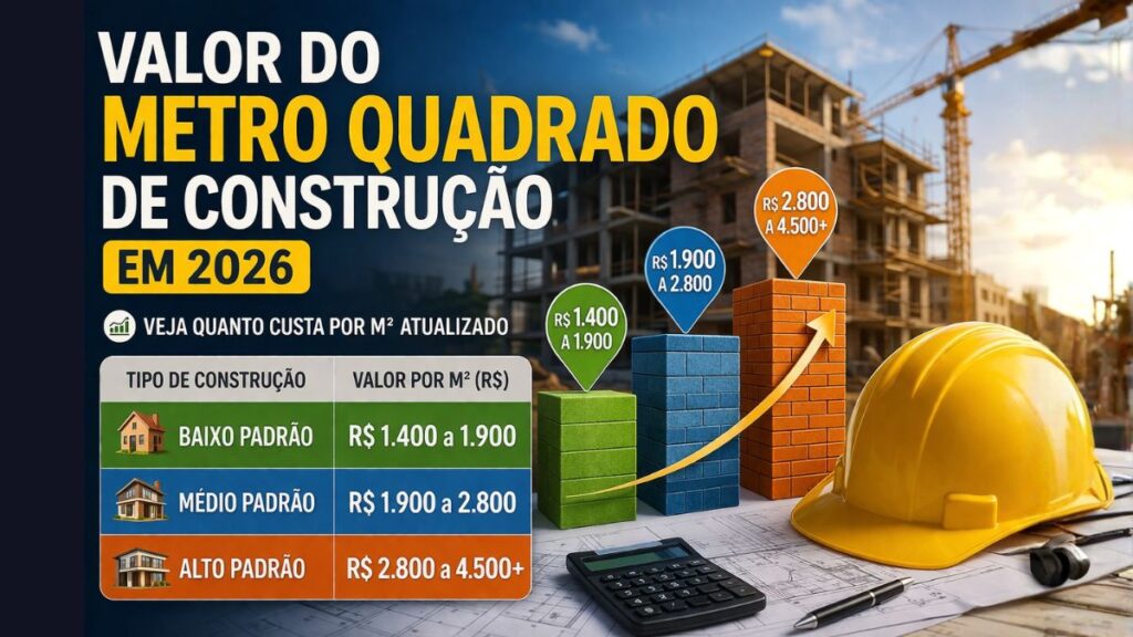 Valor do metro quadrado de construção em 2026 atualizado