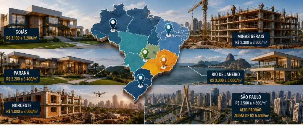 Preço do m² de construção por estado: SP, MG, RJ e outros