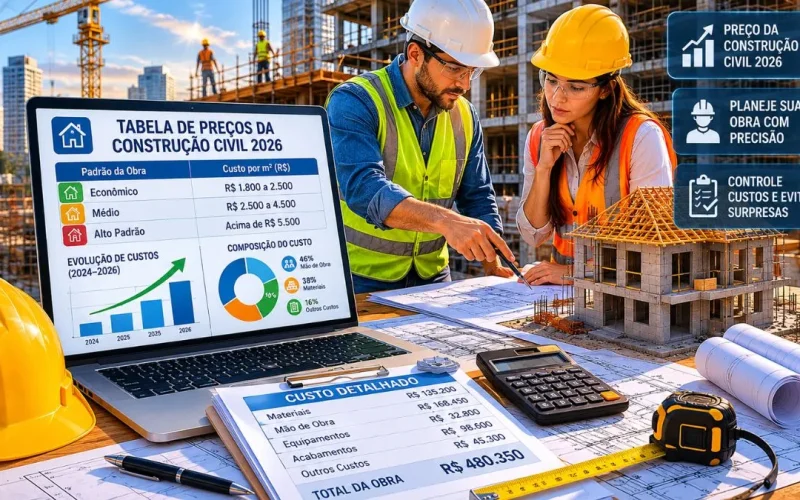 Tabela de preços da construção civil atualizada: veja quanto custa construir em 2026